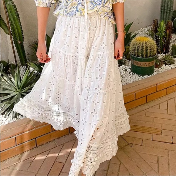 #122 New! Bohemian White Lace Tassel Tie Maxi Skirt - Picture 4 of 8